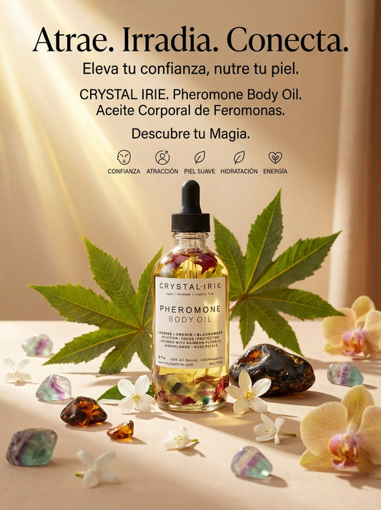Pheromone Body Oil – Aura Intuitiva Fluorita Arcoíris · Jazmín · Almizcle (118 ml)